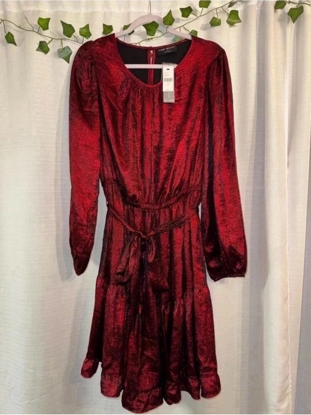 Lane Bryant Red metallic Long-Sleeve Tie-Waist Dress